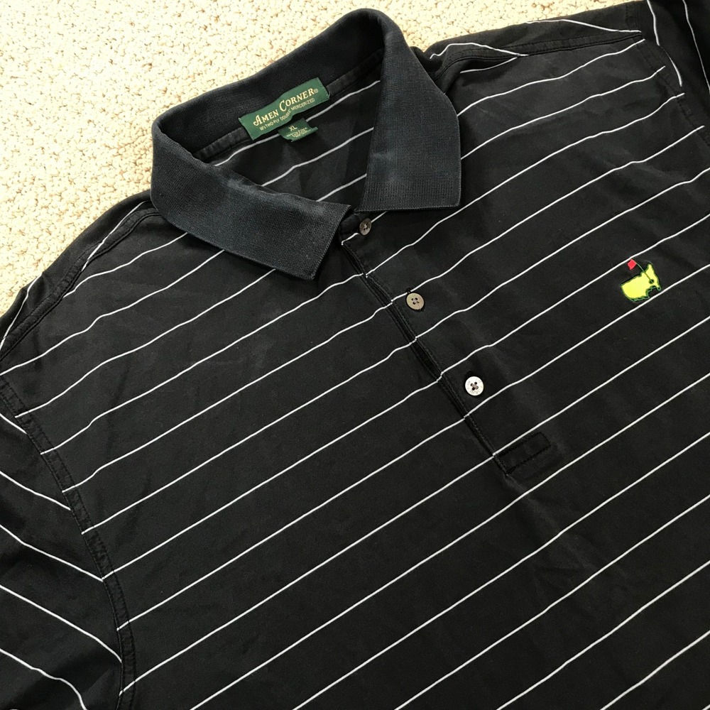 Amen Corner Masters Golf Polo Shirt Mens XL Black Striped Mercerized Pima Cotton